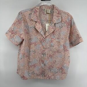 Cynthia Rowley Sleepwear Pajama Top Floral Pink Short Sleeve Button Down M